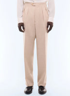 Pantalon large double pinces en flanelle Naturel