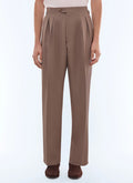 Pantalon large à pli en laine et mohair Taupe - Motif carreaux