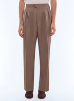 Pantalon large à pli en laine et mohair Taupe - Motif carreaux