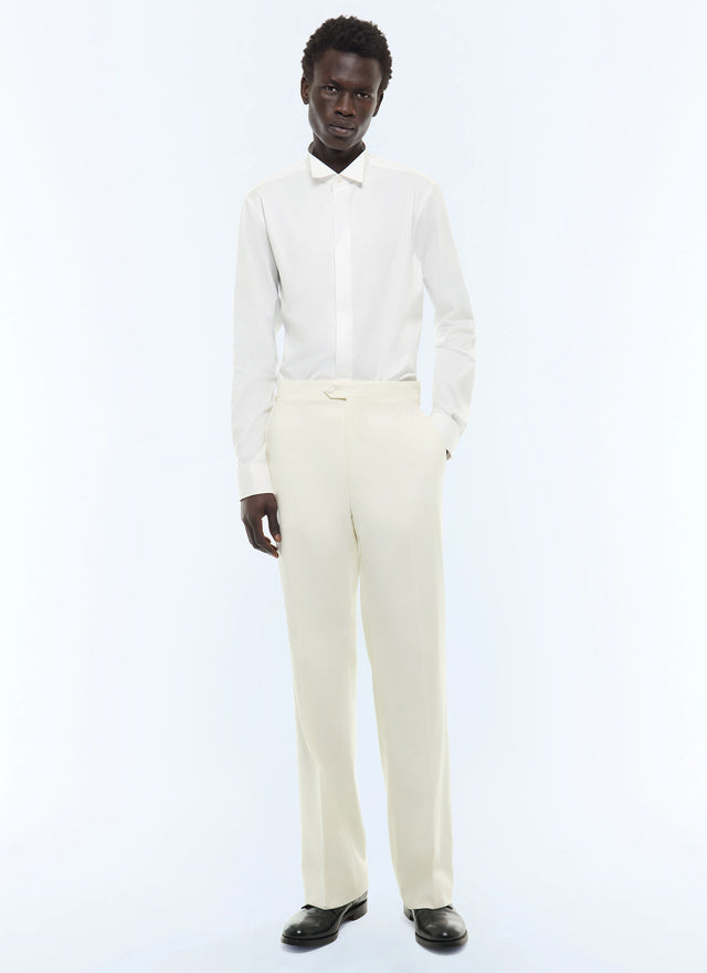 Pantalon smoking large en laine vierge Ecru
