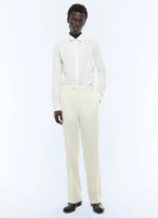 Pantalon smoking large en laine vierge Ecru