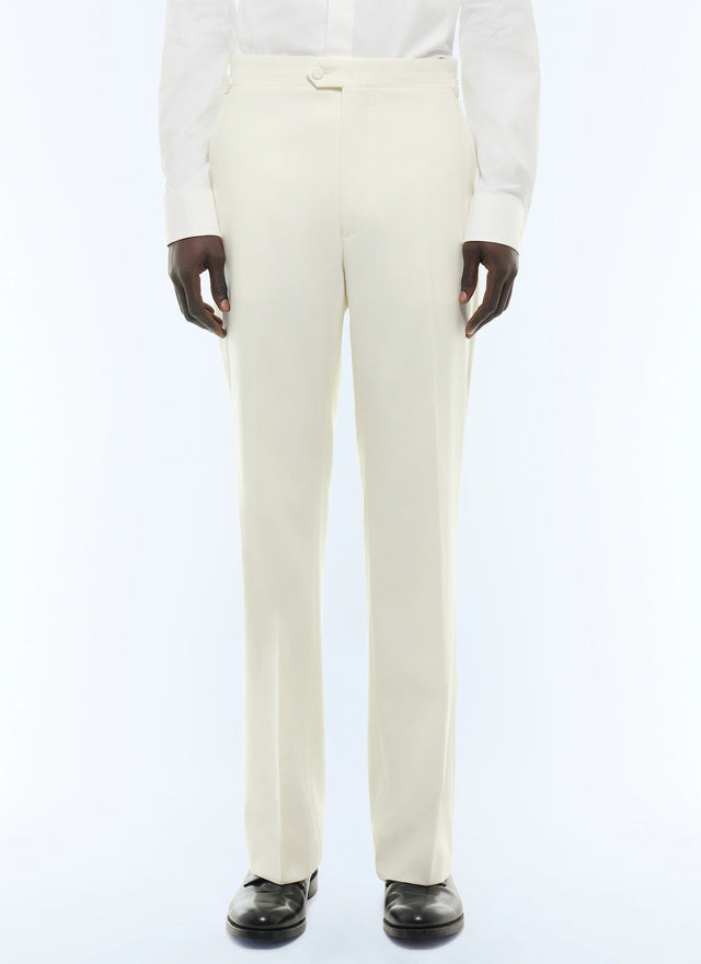 Pantalon smoking large en laine vierge Ecru