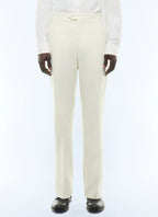 Pantalon smoking large en laine vierge Ecru