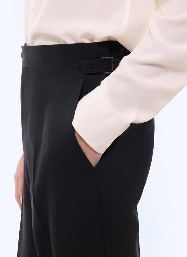 Pantalon smoking large en laine vierge Noir
