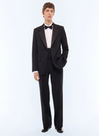 Pantalon smoking large en laine vierge Noir