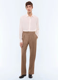 Pantalon de costume en laine rayée Camel
