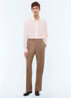 Pantalon de costume en laine rayée Camel