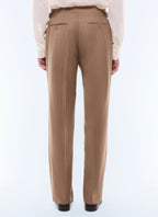 Pantalon de costume en laine rayée Camel