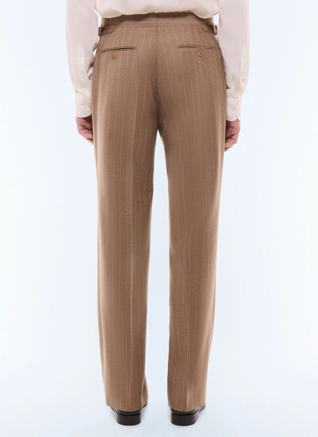 Pantalon de costume en laine rayée Camel