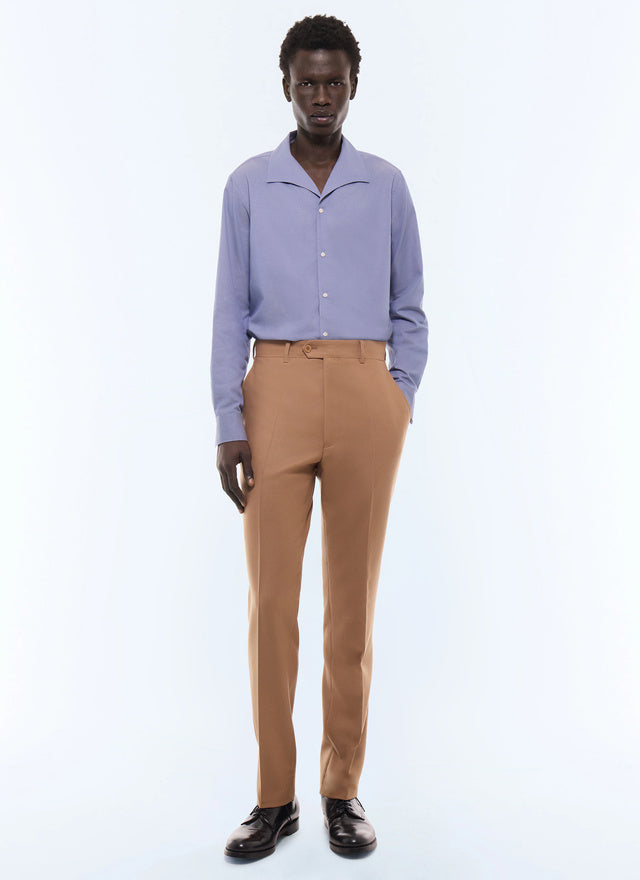 Pantalon de costume ajusté en flanelle Camel