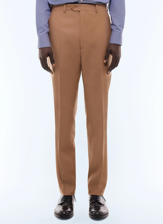 Pantalon de costume ajusté en flanelle Camel