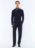 Pantalon de costume en laine à chevrons Marine