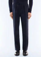 Pantalon de costume en laine à chevrons Marine