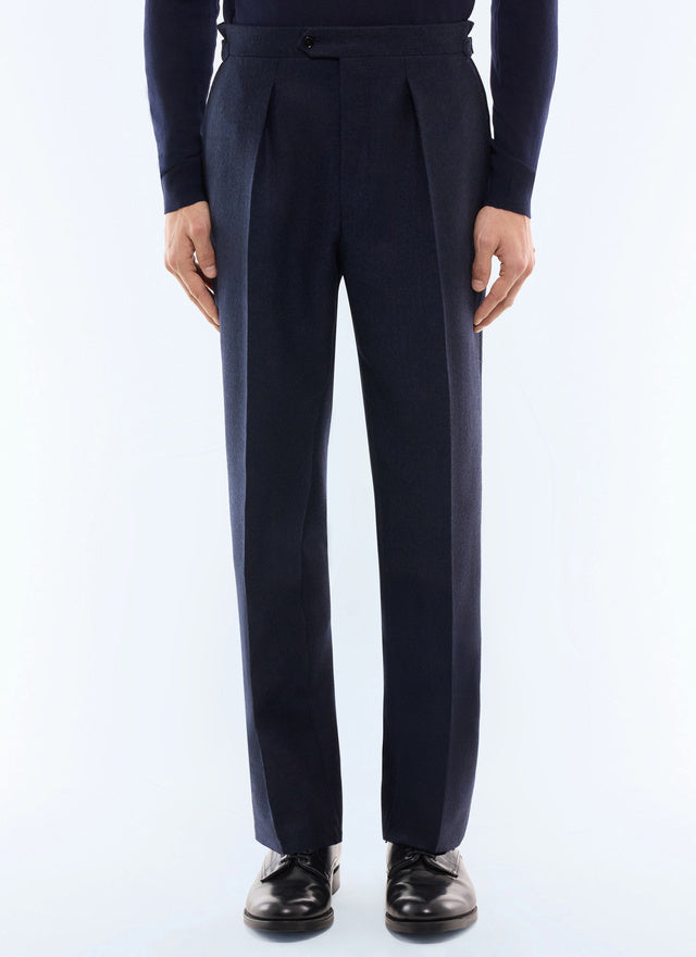 Pantalon de costume en laine à chevrons Marine