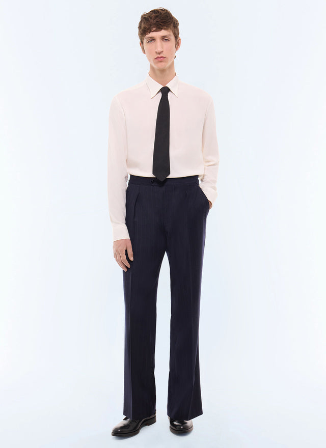 Pantalon de costume en laine rayée Marine