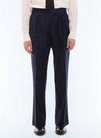 Pantalon de costume en laine rayée Marine