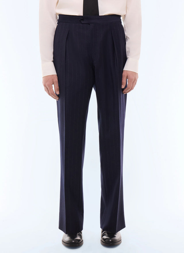 Pantalon de costume en laine rayée Marine