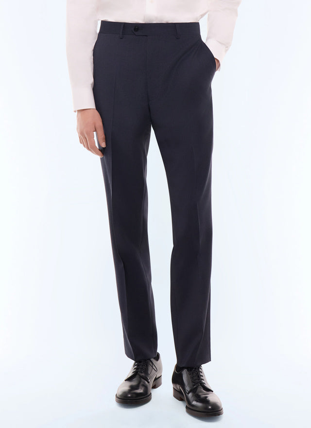 Pantalon de costume en laine à micro-carreaux Marine