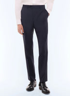 Pantalon de costume en laine à micro-carreaux Marine