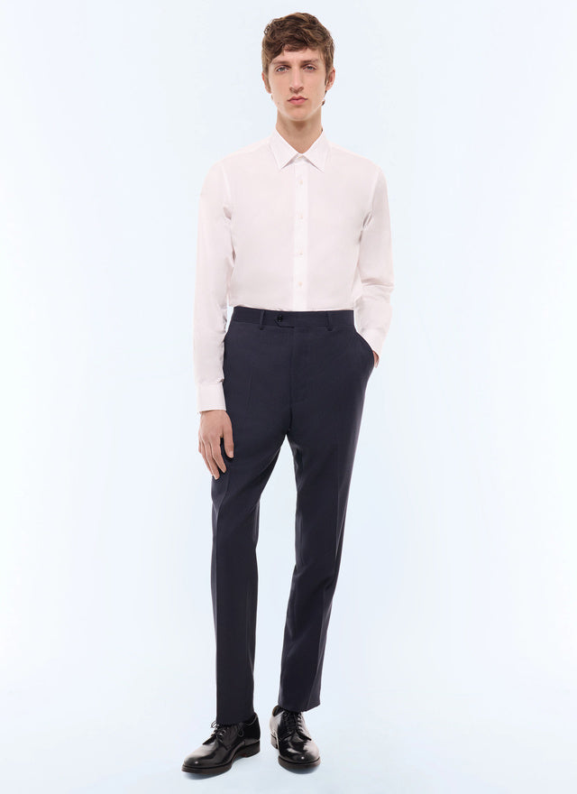 Pantalon de costume en laine à micro-carreaux Marine