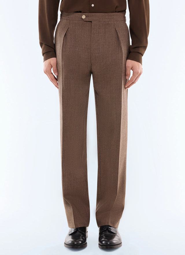 Pantalon en laine à micro-motif Mocha