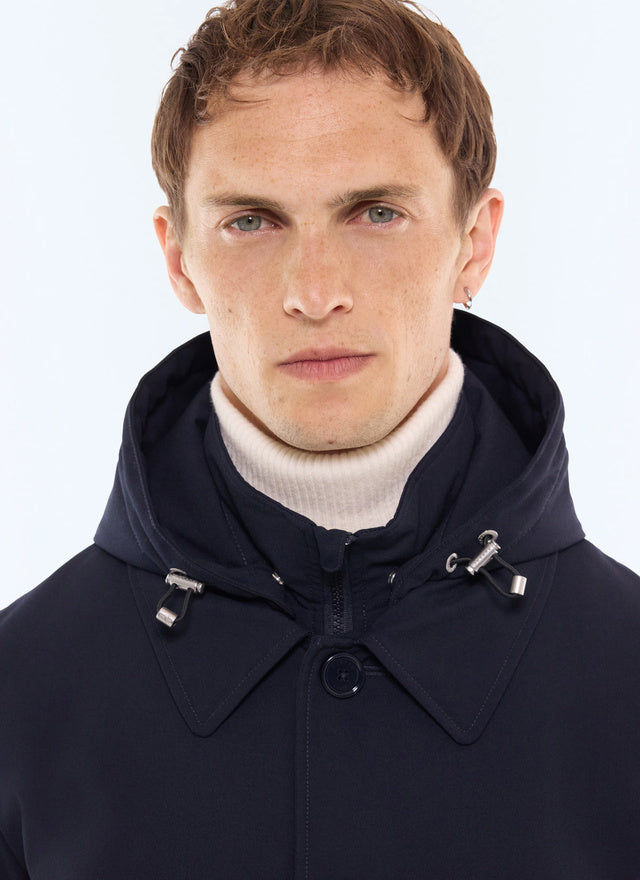 Parka mi-longue en toile déperlante Marine