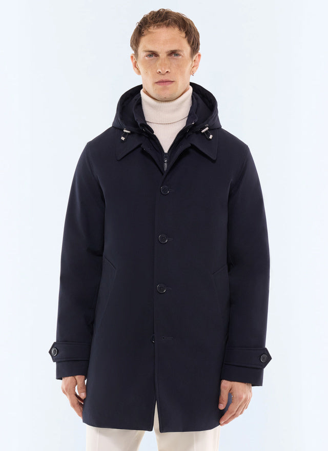 Parka mi-longue en toile déperlante Marine