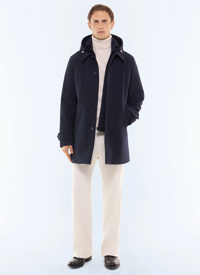 Parka mi-longue en toile déperlante Marine