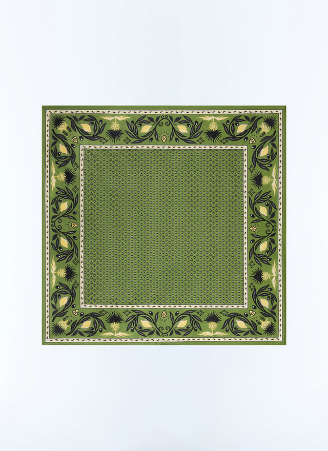 Pochette en soie à imprimé Vert sauge - Motif Provence