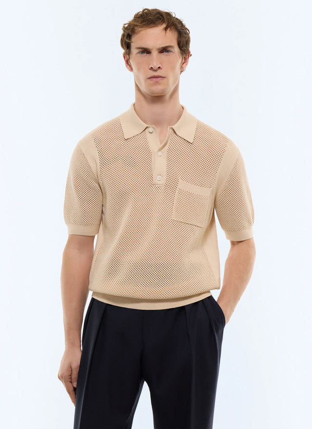 Polo maille ajourée en coton biologique Beige