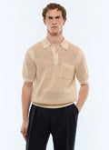 Polo maille ajourée en coton biologique Beige
