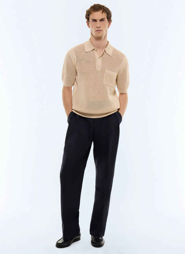 Polo maille ajourée en coton biologique Beige