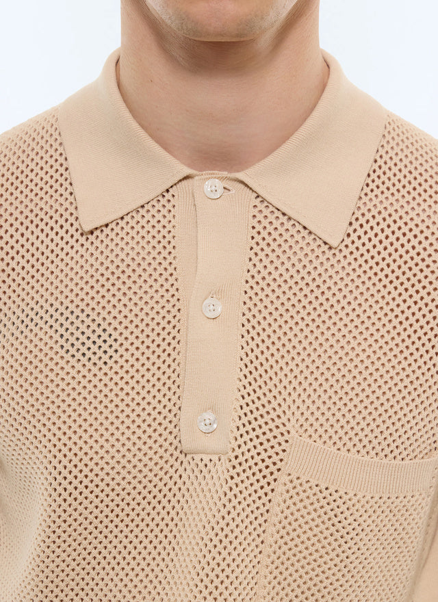 Polo maille ajourée en coton biologique Beige