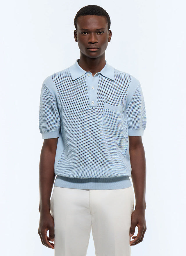 Polo ajouré en coton biologique Bleu ciel
