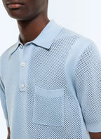 Polo ajouré en coton biologique Bleu ciel