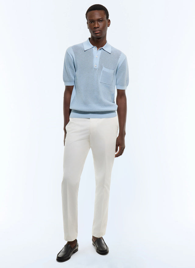 Polo ajouré en coton biologique Bleu ciel