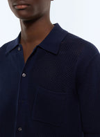 Polo ajouré en maille fine de coton Bleu marine