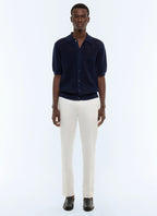 Polo ajouré en maille fine de coton Bleu marine