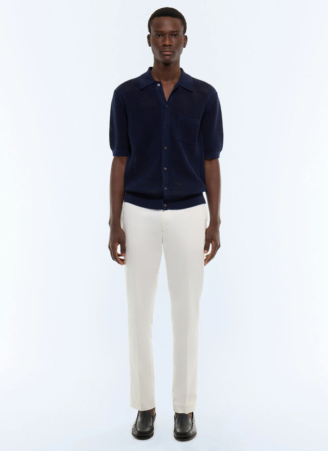 Polo ajouré en maille fine de coton Bleu marine