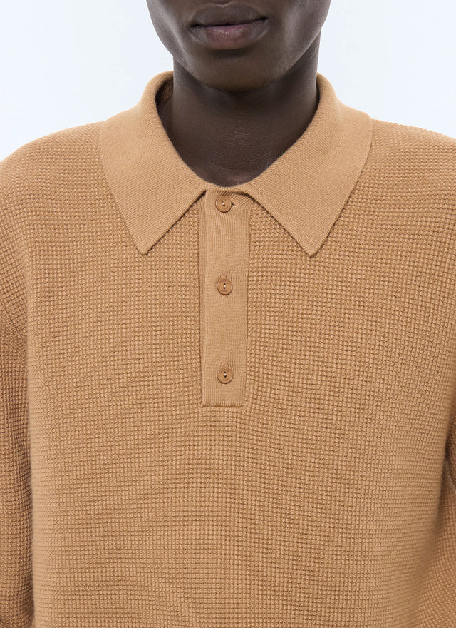 Polo en maille point de riz Camel