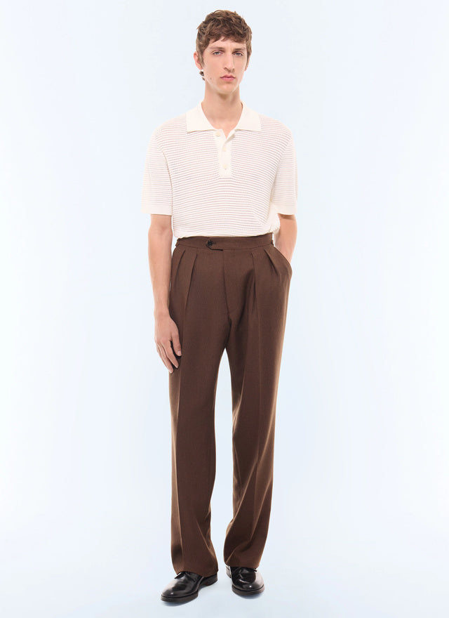 Polo en maille ajourée en coton ECRU