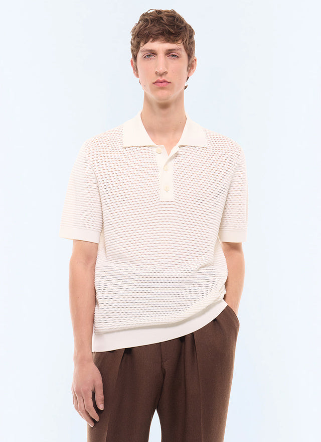 Polo en maille ajourée en coton ECRU