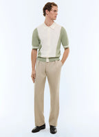 Polo bicolore en coton Ecru et vert sauge