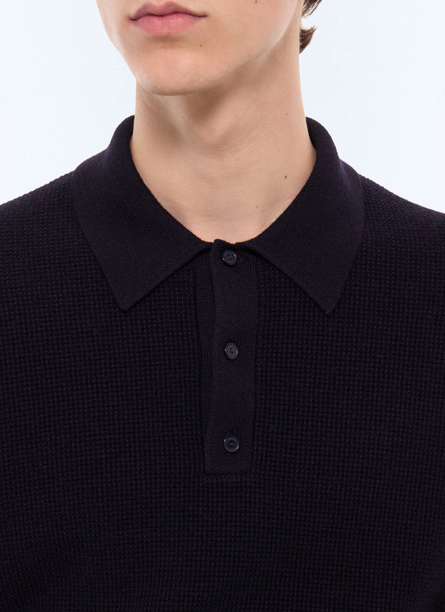 Polo en maille point de riz Marine