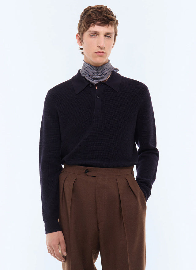 Polo en maille point de riz Marine