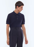 Polo point de riz en coton et cachemire Bleu marine