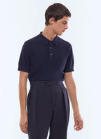 Polo point de riz en coton et cachemire Bleu marine