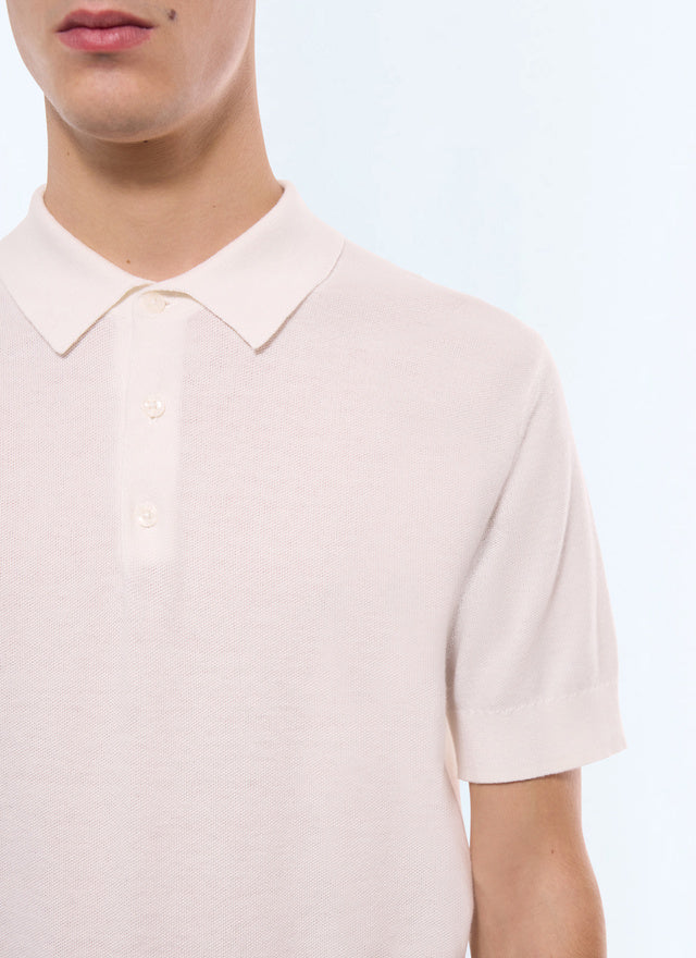 Polo point de riz en coton et cachemire Ecru