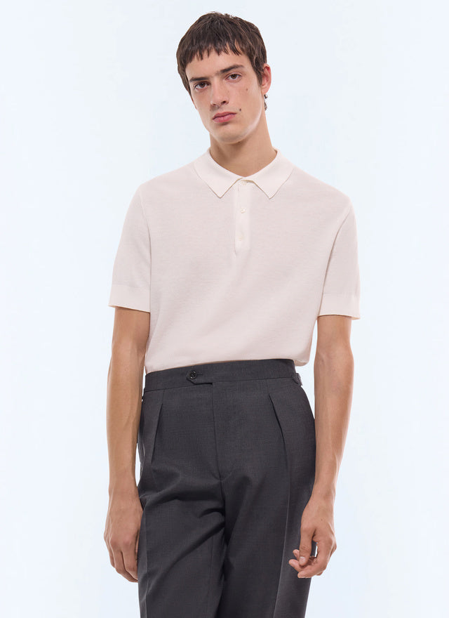 Polo point de riz en coton et cachemire Ecru