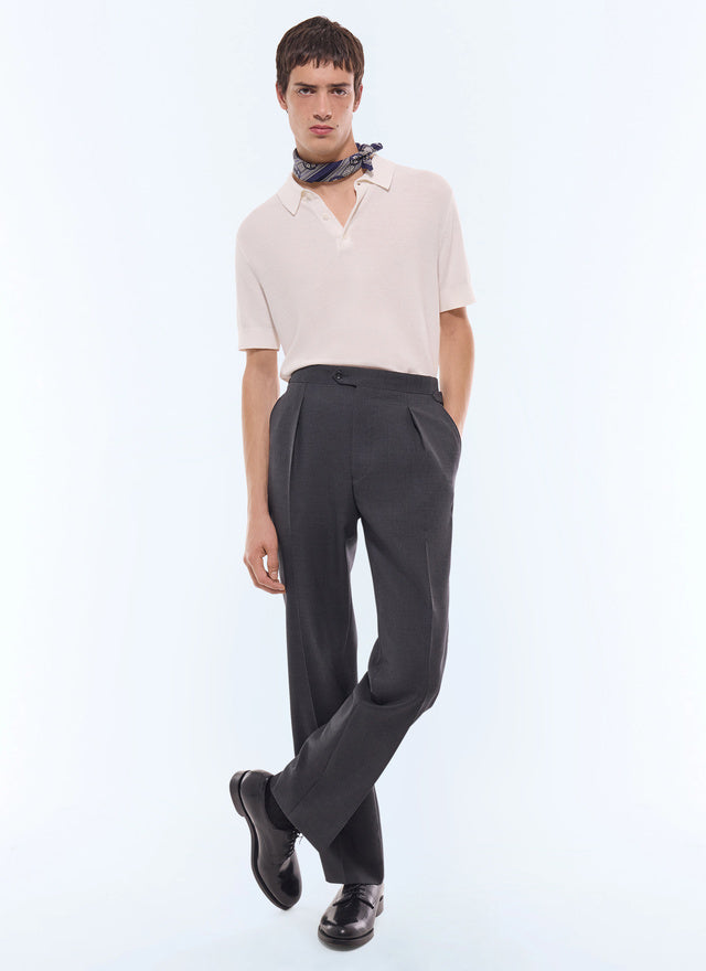 Polo point de riz en coton et cachemire Ecru